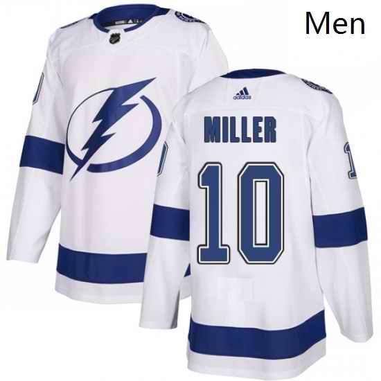 Mens Adidas Tampa Bay Lightning 10 JT Miller Authentic White Away NHL Jerse